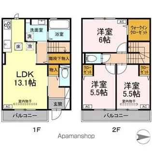 東京都昭島市中神町2丁目【テラスハウス】の間取り