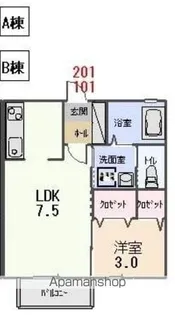 メゾンパルフェ【A201号室】の間取り