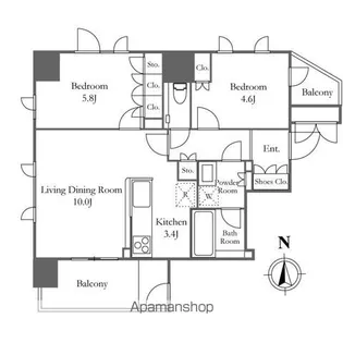 プライムアーバン新宿夏目坂タワーレジデンス【4階】の間取り