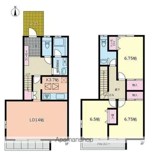 神奈川県横浜市神奈川区三ツ沢上町【テラスハウス】の間取り
