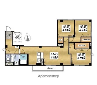RIVERSIDE HILLS HIKAWADAI【401号室】の間取り