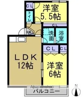 ノースアベニュ梨子ノ木【103号室】の間取り
