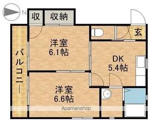 ウエストハイツ木下【1E号室】の間取り