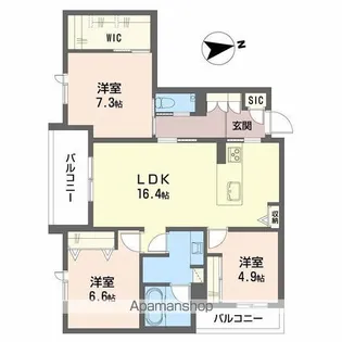 ザ・パークサイド上八【4階】の間取り