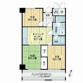 ライオンズマンション虹ヶ丘【A棟412号室】の間取り