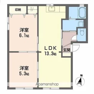 グリーンゲーブルス 参番館【201号室】の間取り