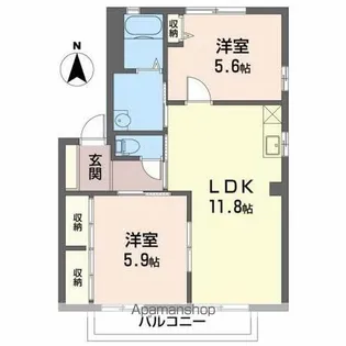 ディアコートイムズ B【1階】の間取り