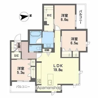 ザ・パークサイド上八【3階】の間取り