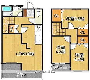 藤原テラスハウスA【1階】の間取り