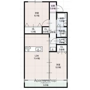 クイール四軒家【3階】の間取り