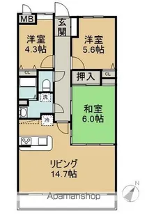 ダイアパレスウエストシティ 四季の杜【1221号室】の間取り