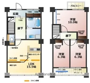 愛知県清須市朝日天王【タウンハウス】の間取り