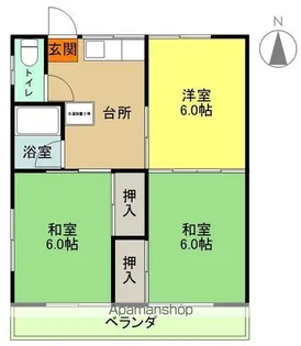 塩友ハイツ【西2F号室】の間取り