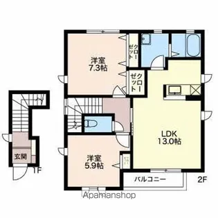 長野県長野市篠ノ井二ツ柳【アパート】の間取り