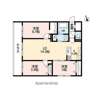 GRANDZABO HONCHO【103号室】の間取り