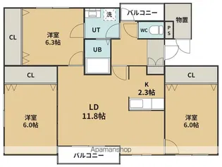 ドーム十字街【3階】の間取り