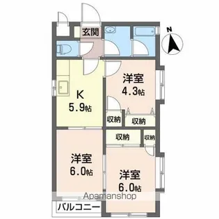 フォルテス南小泉【3階】の間取り