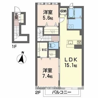 ブルンはなみずき【203号室】の間取り