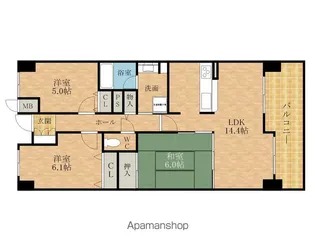 ファミール岸和田パークスクエア【1階】の間取り