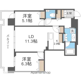 プレミストタワーズ札幌苗穂 BRIGHT GATE【25階】の間取り