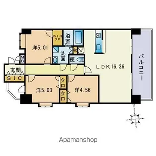 LASANTE大橋リバーサイドテラス【701号室】の間取り