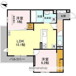 LIBERTY ISLAND【202号室】の間取り