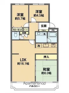 川越グリーンパークMー1号棟【504号室】の間取り
