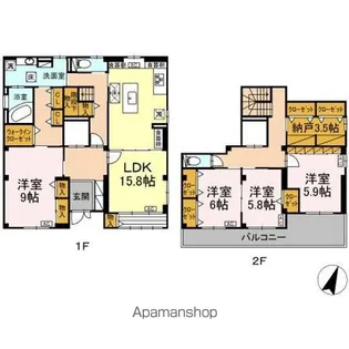 愛知県春日井市松新町4丁目【一戸建】の間取り