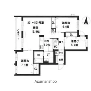 グランメール北広島【2階】の間取り