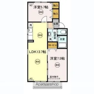 アピアスコート【202号室】の間取り