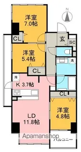 ビ・ウェル追手筋【3階】の間取り
