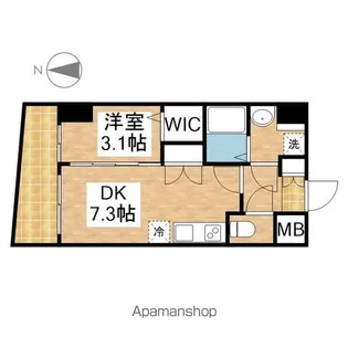 1DKの間取り画像