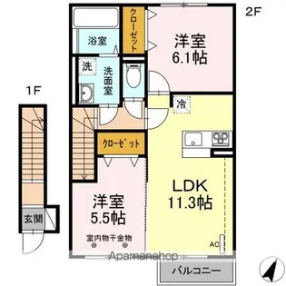 ドミール八幡Ⅱ A【2階】の間取り