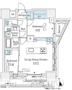 シーズンフラッツ浅草六丁目【13階】の間取り
