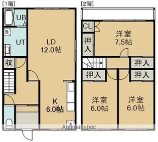 七飯大川メゾネット【C号室】の間取り
