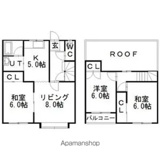 西岡4条13丁目メゾネット【右号室】の間取り