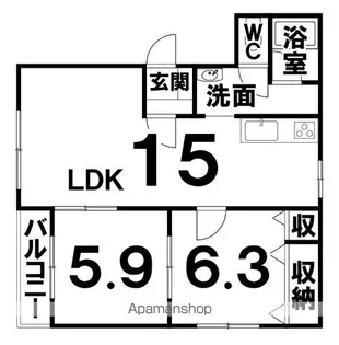 オリエント20A【1-B号室】の間取り