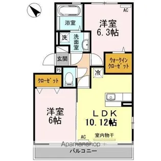 ライジングサン西宮 A棟【3階】の間取り