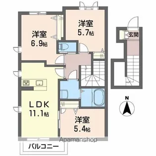ルミエール竹原 B棟【2階】の間取り