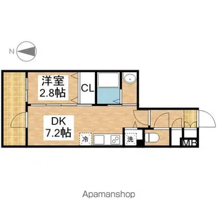 1DKの間取り画像