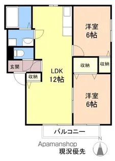 ハーモニー駅家A・B【B202号室】の間取り