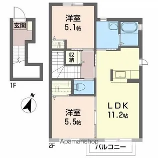 ベルメゾン桑野B【201号室】の間取り