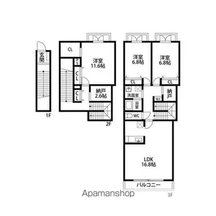 愛知県名古屋市名東区代万町2丁目【テラスハウス】の間取り