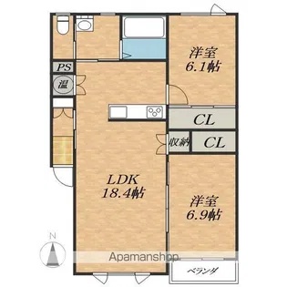 TOWN西23南1 CLOVER C【1階】の間取り
