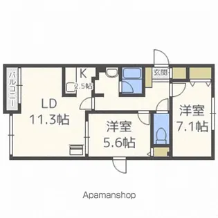 グリーンパーク吉田【405号室】の間取り