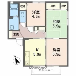 フラットすわB【202号室】の間取り