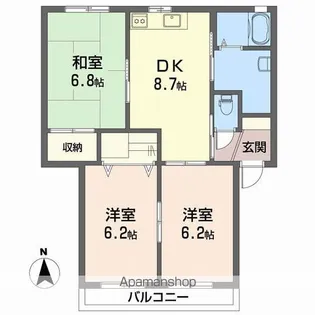 クレスト恵久美【102号室】の間取り