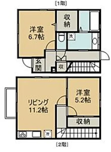 埼玉県川越市小仙波町2丁目【テラスハウス】の間取り