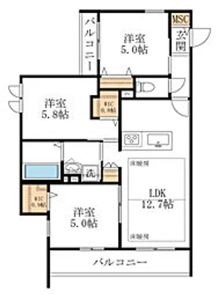 グリーンリーブズ稲荷山【2階】の間取り