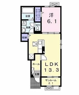 ヴェルビュB【1階】の間取り